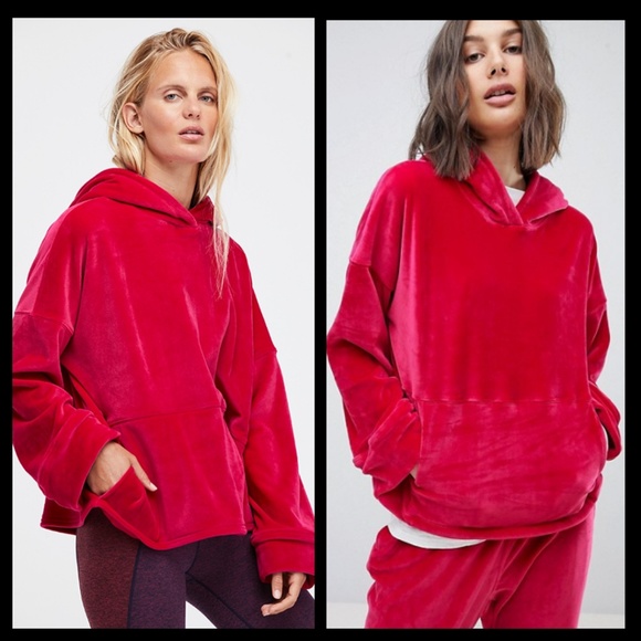NEW Free People cherry red hoodie plush velour S - Picture 8 of 8